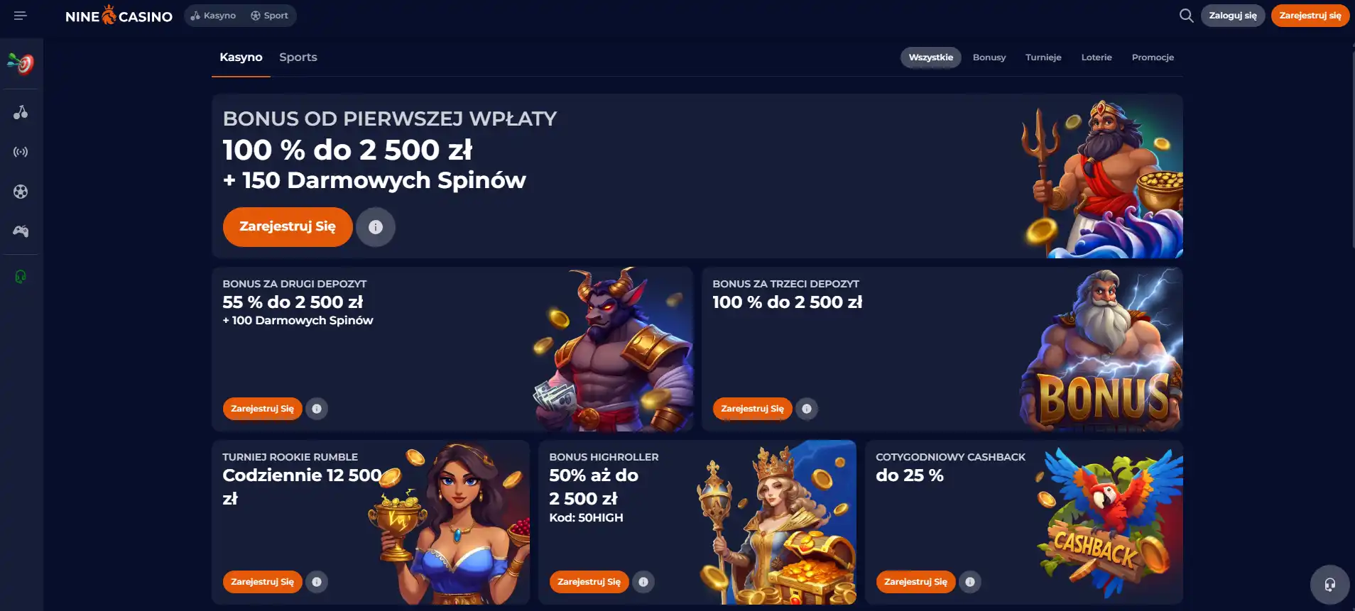 Oferta bonusowa NineCasino dla nowych użytkowników